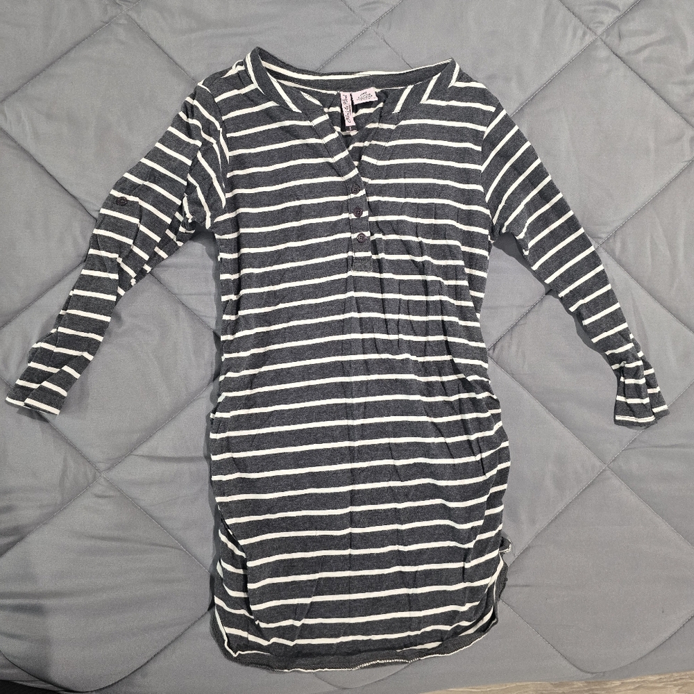 Chic Striped Long Sleeve Dress in Black and White